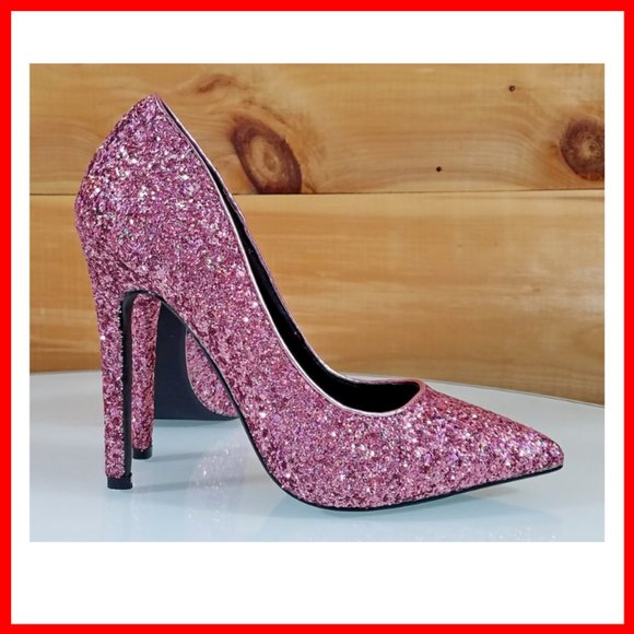 NWT Glitter Pointy Toe Stiletto Pumps Heels Pink - Picture 4 of 9